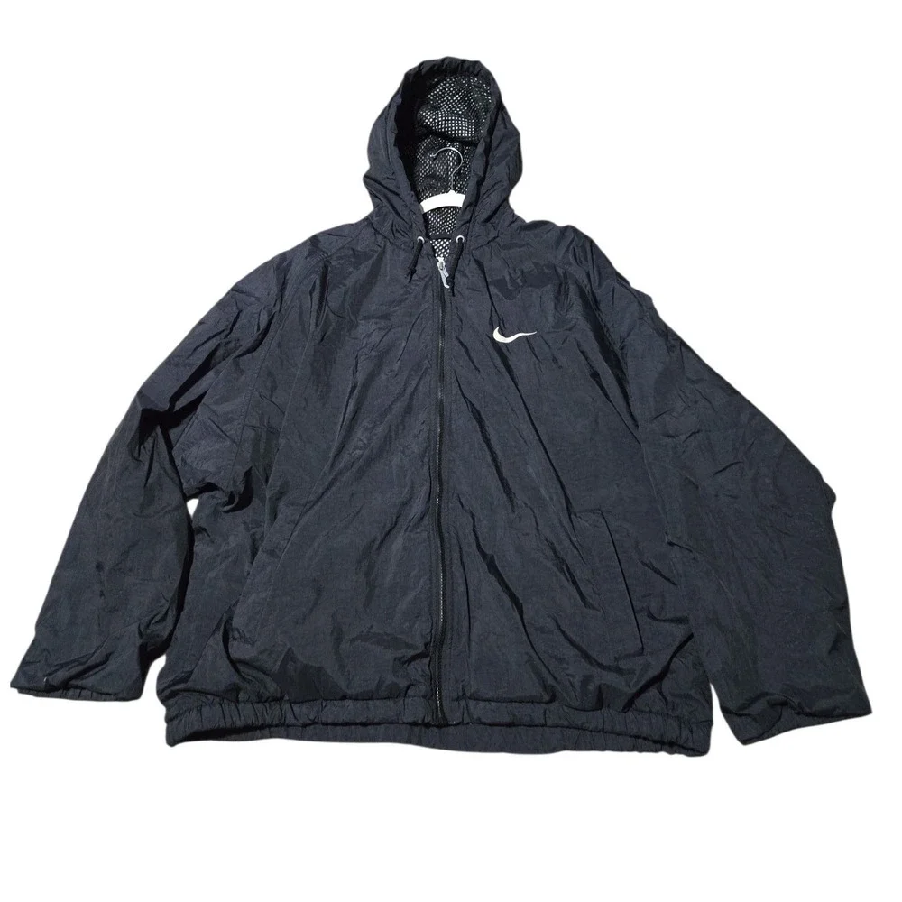 Nike Vintage Windbreaker Jacket Black Zip Hooded Back Swoosh Logo 90s Large‎